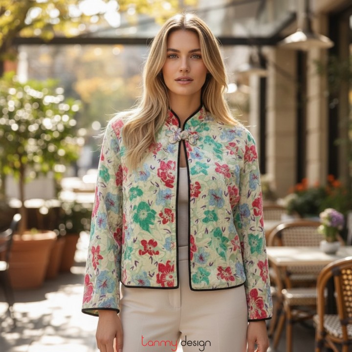 Áo khoác nhung xanh hồng 1 khuy